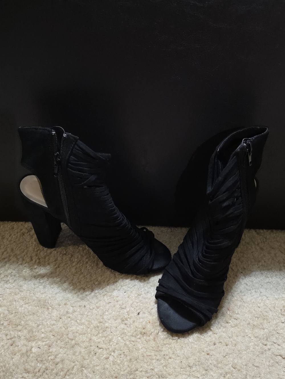 Wild Diva Black Ruched Open-Toe Heeled Booties